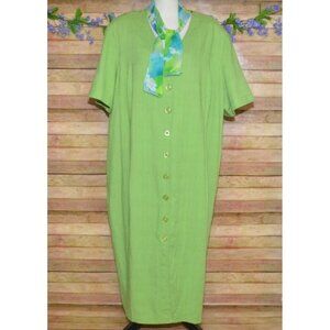 Vintage S.L. Fashions Green Button Up Shift Maxi Dress Size 28W Retro Secretary